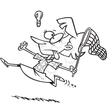 Royalty Free Clipart Image of a Woman Running Trying to Catch an Idea