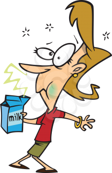 Royalty Free Clipart Image of a Woman Smelling Sour Milk