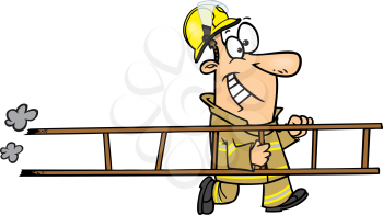 Royalty Free Clipart Image of a Firefighter Running With a Ladder