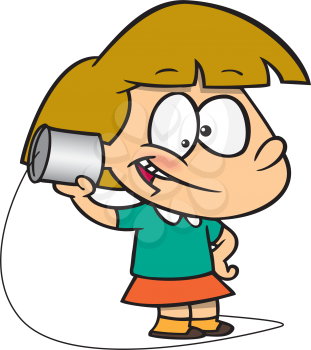 Royalty Free Clipart Image of a Girl Talking on a Tin Can