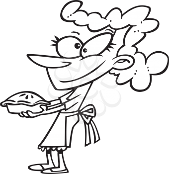Royalty Free Clipart Image of a Woman Holding a Freshly Baked Pie