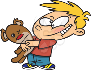 Royalty Free Clipart Image of a Little Boy Giving a Bear Hug to His Teddy 