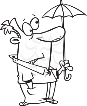 Royalty Free Clipart Image of a Man With a Tiny Umbrella
