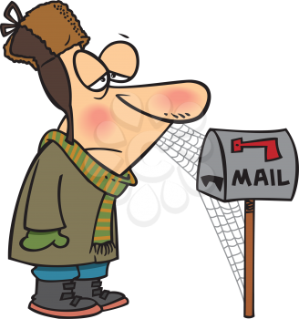 Royalty Free Clipart Image of a Man Waiting By a Mailbox