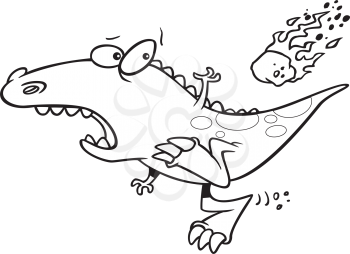 Royalty Free Clipart Image of an Alligator Running From a Meteor