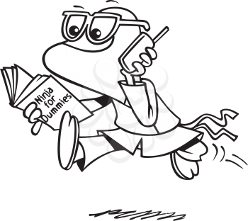 Royalty Free Clipart Image of a Ninja Turtle With Glasses, a Cellphone and a Book