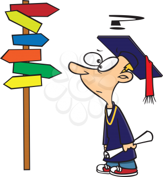 Royalty Free Clipart Image of a Graduate Trying To Decide What Direction To Go