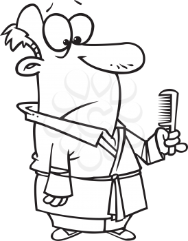 Royalty Free Clipart Image of a Balding Man With a Comb