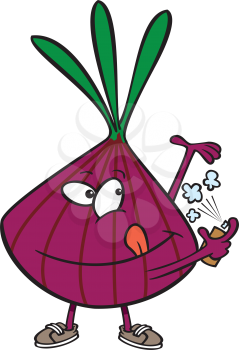 Royalty Free Clipart Image of an Onion Spraying Deodorant