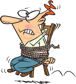 Royalty Free Clipart Image of a Man Tied to a Chair