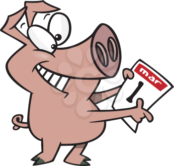 Royalty Free Clipart Image of a Pig With a Calendar