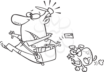 Royalty Free Clipart Image of a Dog Chasing a Postman 
