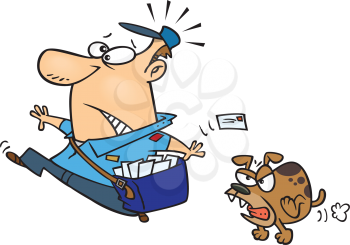 Royalty Free Clipart Image of a Dog Chasing a Postman 
