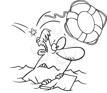 Royalty Free Clipart Image of a Swimmer Being Rescued With a Life Ring