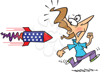 Royalty Free Clipart Image of a Woman Running from a Firecracker