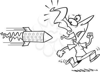 Royalty Free Clipart Image of a Woman Running from a Firecracker