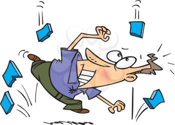 Royalty Free Clipart Image of a Man Getting Hit By Falling Bricks