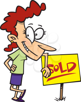 Royalty Free Clipart Image of a Woman Beside a Sold Sign