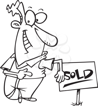 Royalty Free Clipart Image of a Man Standing By a Sold Sign