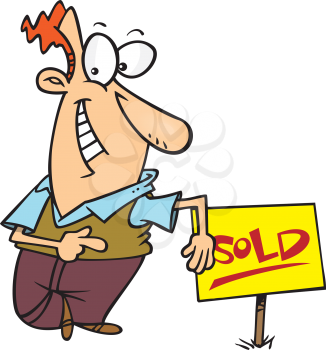 Royalty Free Clipart Image of a Man Standing By a Sold Sign