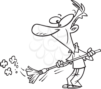 Royalty Free Clipart Image of a Man Sweeping