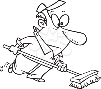 Royalty Free Clipart Image of a Man Using a Broom