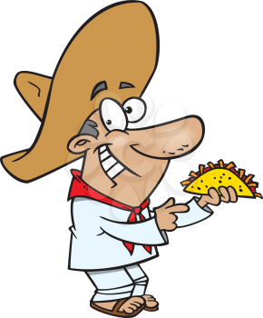 Royalty Free Clipart Image of a Man Eating a Taco