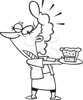 Royalty Free Clipart Image of a Woman Trying Not to Eat a Piece of Cake