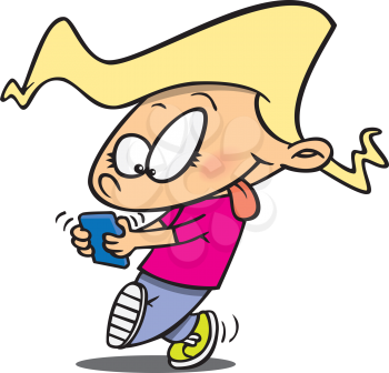 Royalty Free Clipart Image of a Kid Texting on a Cellphone