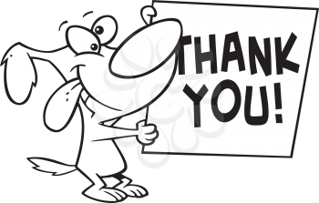 Royalty Free Clipart Image of a Dog WIth a Thank You Note