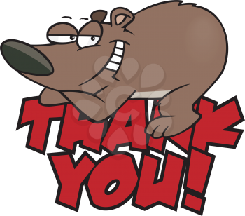 Royalty Free Clipart Image of a Smiling Bear On Top of Thank You