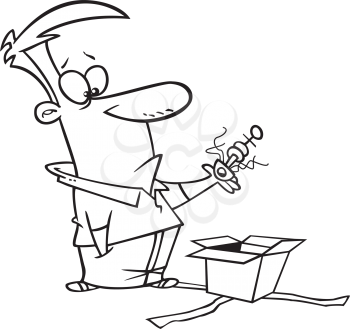 Royalty Free Clipart Image of a
Man Opening a Box With a Thingy in it