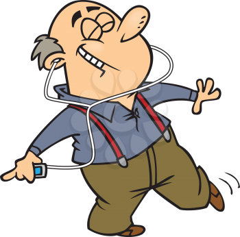 Royalty Free Clipart Image of an Older Man Listening to an MP3 Player