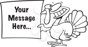 Royalty Free Clipart Image of a
Turkey Holding a Sign
