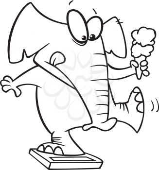 Royalty Free Clipart Image of an Elephant on a Bathroom Scale With an Ice Cream Cone