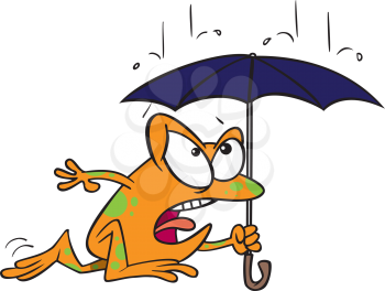 Royalty Free Clipart Image of a Frog Holding an Umbrella
