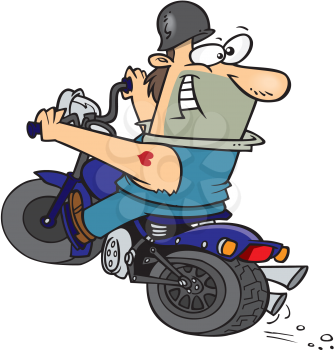 Royalty Free Clipart Image of a Man Riding a Motorcycle