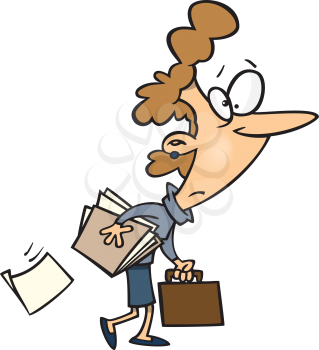 Royalty Free Clipart Image of a Woman With a Lot of Papers and a Briefcase