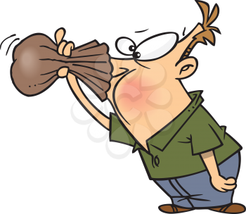 Royalty Free Clipart Image of a Guy Breathing Into a Paper Bag