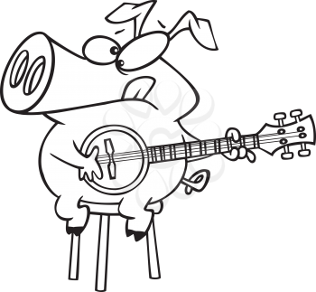 Royalty Free Clipart Image of a Banjo Playing Pig