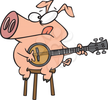 Royalty Free Clipart Image of a Banjo Playing Pig