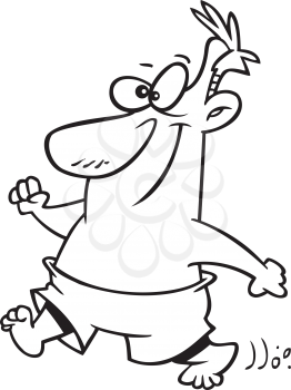 Royalty Free Clipart Image of a Guy in Bathing Trunks Walking