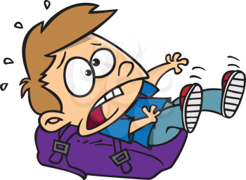 Royalty Free Clipart Image of a Boy With a Big Backpack That's Pulled Him Down