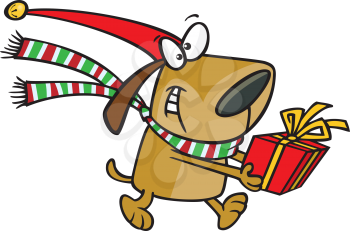Royalty Free Clipart Image of a Dog With a Gift