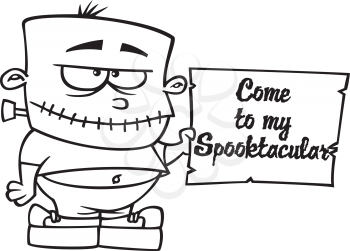 Royalty Free Clipart Image of a Frankenstein Child With an Invitation
