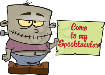 Royalty Free Clipart Image of a Frankenstein Child With an Invitation