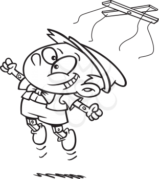 Royalty Free Clipart Image of Pinocchio Breaking Free From His Strings