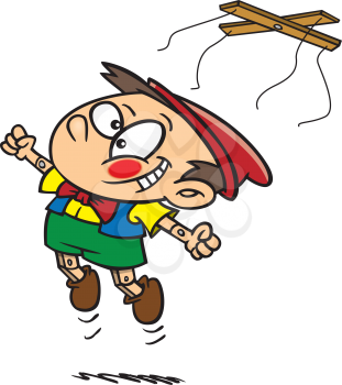 Royalty Free Clipart Image of Pinocchio Breaking Free From His Strings