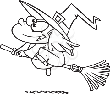 Royalty Free Clipart Image of a Girl Witch on a Broomstick