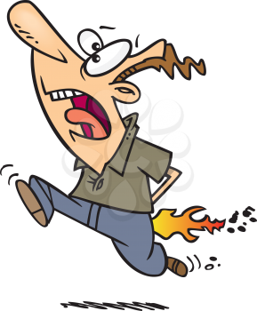 Royalty Free Clipart Image of a Guy With His Bottom on Fire